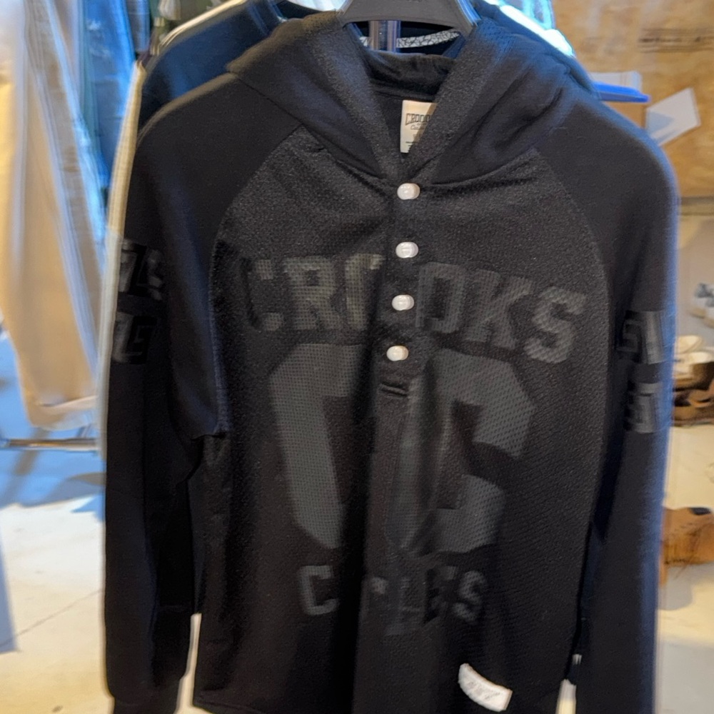Crooks & Castles Black Hoodie with Button Detail